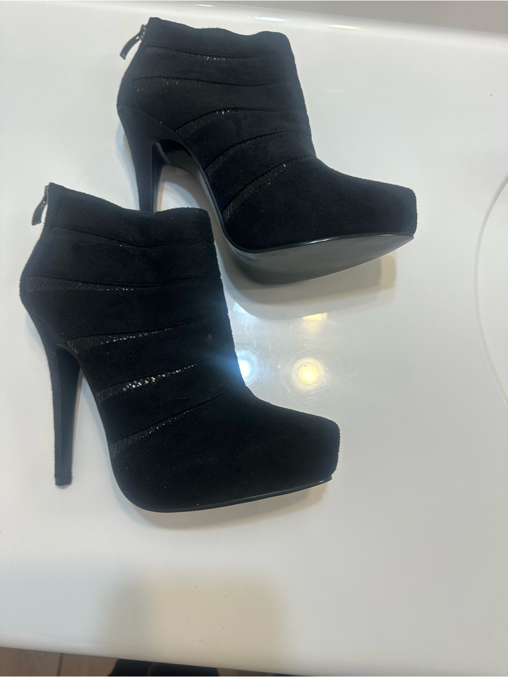 Nina Black Suede Platform Ankle Booties